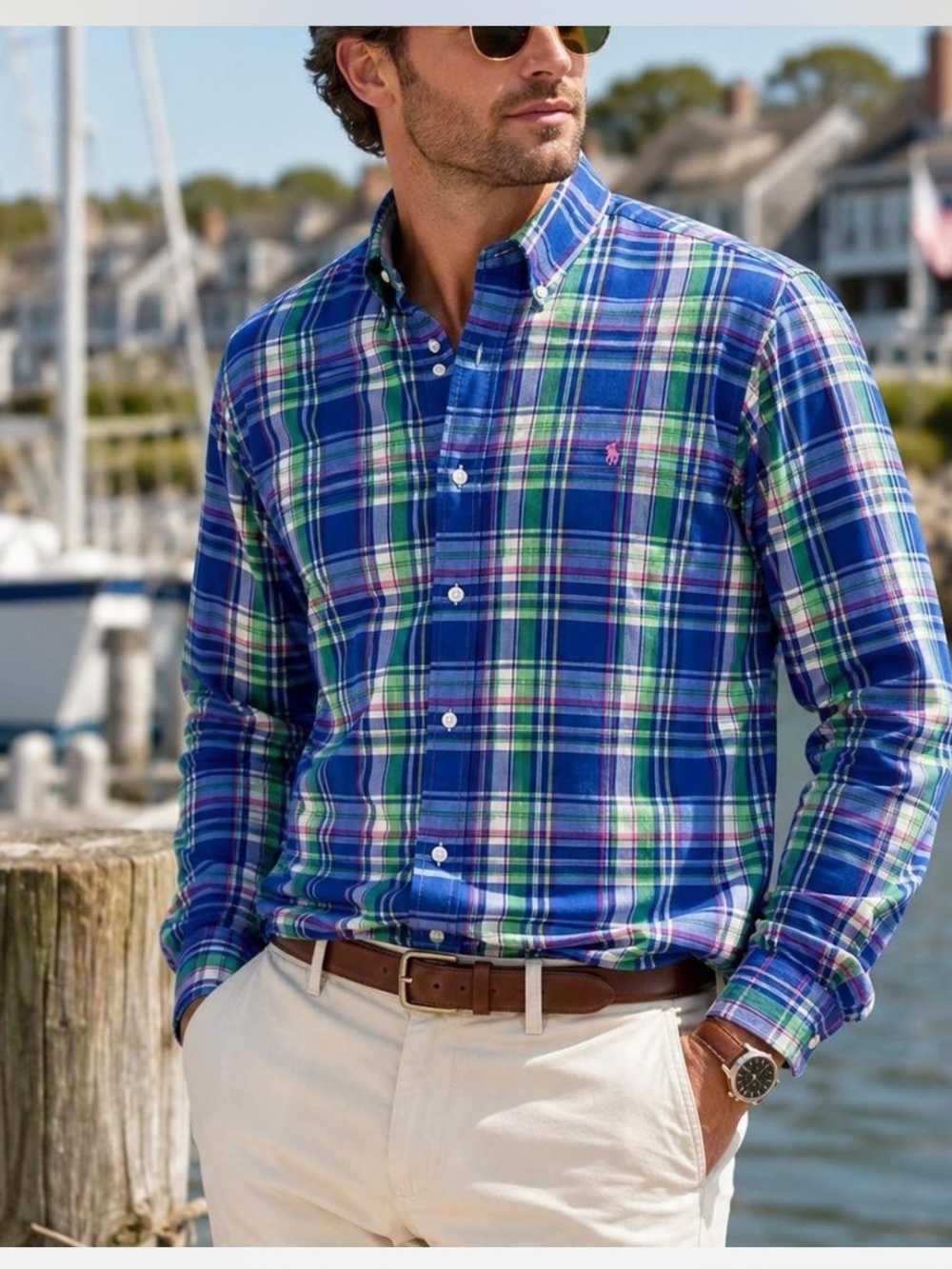 Ralph Lauren Blue and Green Plaid Button-Down Shirt